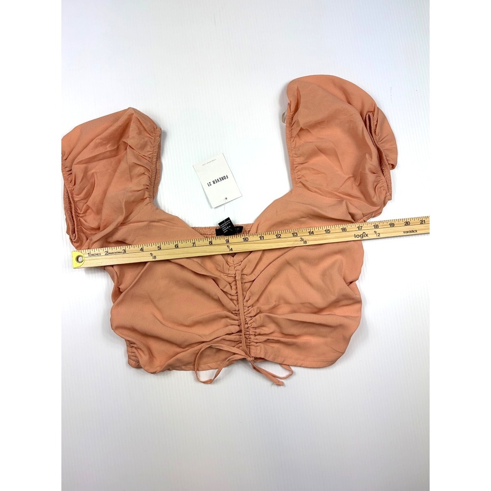 Forever 21 Blouse Small Peach Seashell Center Cinch Peasant Sleeve Cottagecore - Picture 9 of 11